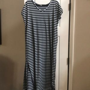 Navy and white stripe maxi dress.  Pink Blush